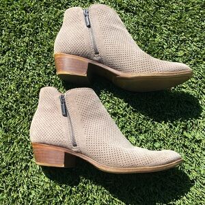 Lucky Brand Taupe Suede Perforated Ankle Booties with Side Zip